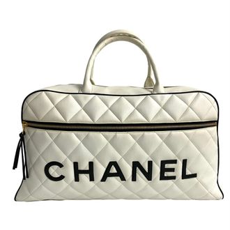 Chanel Black White Leather Boston Bag (Pre-Owned)