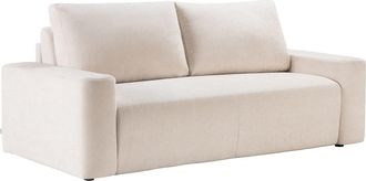 Vente-Unique Sof&aacute; convertible de 3 plazas en tela texturizada beige - Cama 140 cm - Colch&oacute;n 16 cm DAVISO