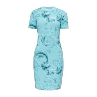 Versace Jeans Couture Short Dresses, female, Blue, Size: XS Barocco Print Dress