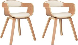 vidaXL Sillas De Comedor 2 Uds Madera Curvada Y Cuero Sint&eacute;tico Crema Vidaxl