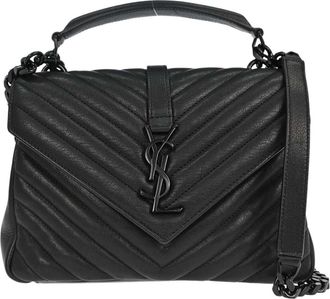 Saint Laurent Classic Monogram College Matelasse Chevron Leather Black Leather Handbag (Pre-Owned)