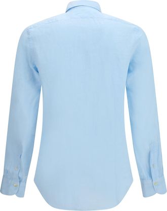 Finamore Mens Tokyo Slim Fit Sports Shirt Light Blu Linen Garm Dyed