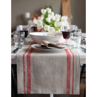 Solino Home Linen Table Runner for Dining Table, Holiday and Everyday Table Decor - French Stripe in Red And Natural at Nordstrom, Size Xx-Large