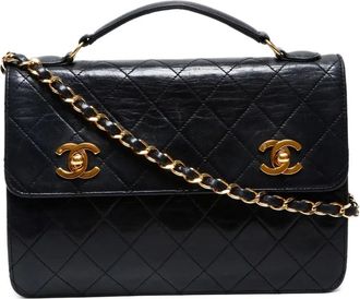 Chanel Borsa a spalla Double Flap con battente e chiusura a girello 1989-1991 - Nero