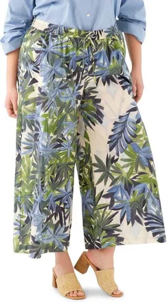 Karen Kane Frond Print Cotton Drawstring Wide Leg Pants at Nordstrom, Size 0X