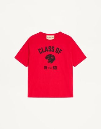 Valentino Valentino Cotton T-Shirt with Panther Print Man RED/BLACK XXL