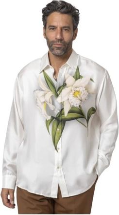 Pierre-Louis Mascia Witte Bloemen Satijnen Overhemd - Heren - Casual Overhemden - Veelkleurig - M - Satijn - Overhemden