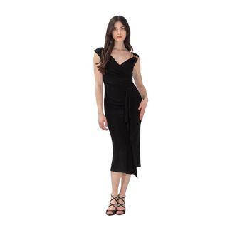Max Mara Viscose Jersey Midi Dress - female - Max Mara Studio - Wrap Dresses - Black - L - Dresses
