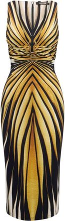 Roberto Cavalli Ray of Gold print midi dress - women - Polybutylene Terephthalate (PBT)/Elastane - 42