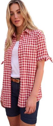 Roaman's Tie Sleeve Button Down Shirt in Vivid Red Check at Nordstrom, Size 42