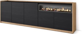 Skraut Home Skraut Home - Aparadores Para Sal&oacute;n, 260x37x80cm, 5 Puertas, Chimenea El&eacute;ctrica, Negro Y Roble