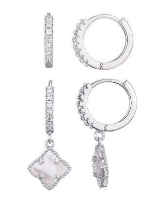 Adornia Adornia Silver Plated Cz Halo Clover Huggie Earrings Set