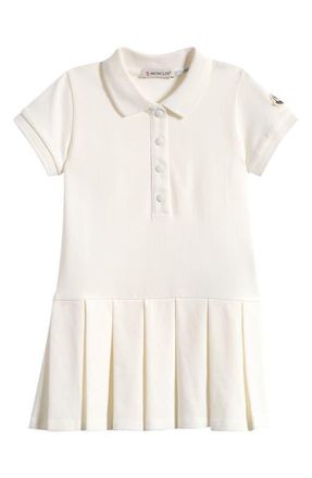 Moncler Kids Logo Patch Piqu&eacute; Polo Dress in White at Nordstrom, Size 18-24M