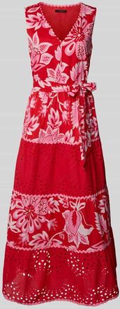 Oui Midikleid mit Lochstickerei in Hellrot, Gr&ouml;&szlig;e 40