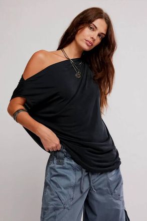 Free People Cascadia Off-Shoulder Henley Top In Black