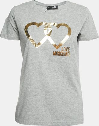 Love Moschino Grey Logo Print Cotton Short Sleeve T-Shirt