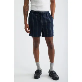 Les Deux Lawson Stripe Cotton Drawstring Shorts in Dark Navy at Nordstrom, Size Xx-Large