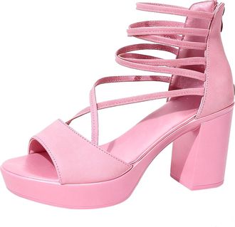 Generic Fashionable Temperament French Style Dress Roman Style Thick Sandals Flat Sandals for Women Elegant (Pink, 7.5)