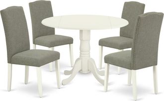 East West Furniture Dining Room Set Linen White, DLEN5-LWH-06