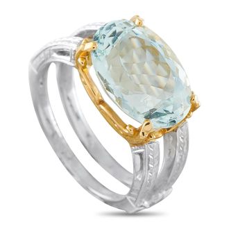 Luxury Bazaar Platinum and 18K Yellow Gold 5.95ct Aquamarine Cocktail Ring MF06-063026