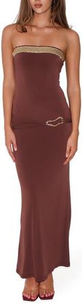 Tiger Mist Sequin Detail Strapless Body-Con Gown in Cinnamon Chocolate at Nordstrom, Size Xx-Small