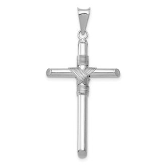 Diamond2Deal 14K White Gold Center Wrap Tube Cross Pendant