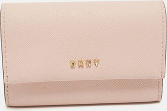 DKNY Dkny Pink Saffiano Leather Flap Compact Wallet