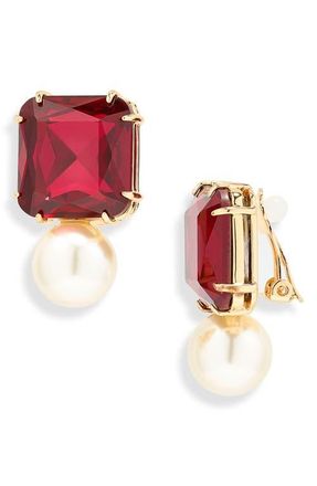 Carolina Herrera Crystal & Faux Pearl Earrings in Cranberry at Nordstrom