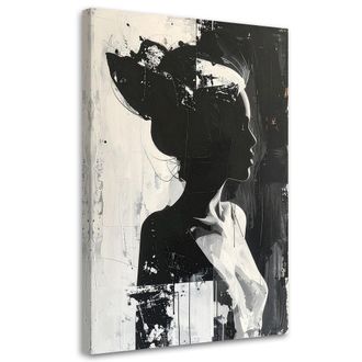 Feeby Cuadro En Lienzo Perfil Femenino En Blanco Y Negro En Una Expresiva Composici&oacute;n 80x120