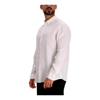 HUGO BOSS Overhemden, Heren, Wit, L, Linnen, Roan Button-Down Shirt