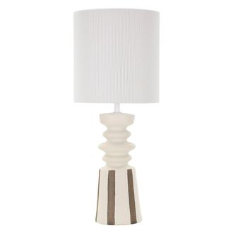 Mauro Ferretti L&aacute;mpara de mesa de cer&aacute;mica blanca con detalles verdes, &oslash; 26,5 x 67 cm