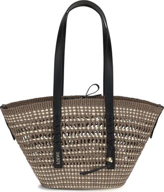 Loewe Womens Shoulder Bag Braid Basket - Iraca Palm & Calfskin Khaki-Natural Straw; Other Materials Bucket Khaki/natural