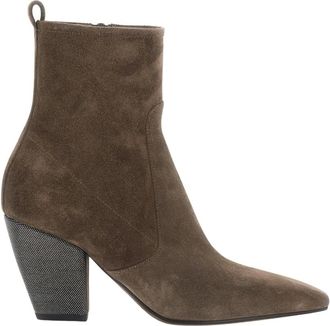 Brunello Cucinelli Botines de Ante con Tac&oacute;n Joya - Shoes - Mujer - Marr&oacute;n - 39 EU
