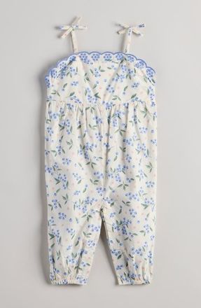 Nordstrom Scalloped Floral Romper in Ivory Egret Blueberries at Nordstrom, Size 18M