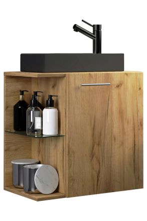 MID.YOU Mid.you Waschtischkombi, Honigeiche, Kunststoff, Sperrholz, 1 F&auml;cher, 52 cm, h&auml;ngend, Badezimmer, Waschbecken & Armaturen, Waschtische