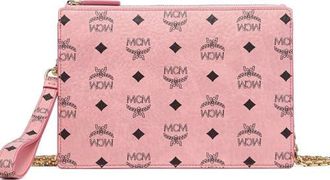 MCM Wristlet Standing Pouch w/ Chain Strap in Visetos in Pink at Nordstrom