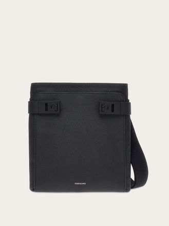 Ferragamo Men North-South crossbody bag with Gancini buckles Black