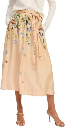 En Saison Carrera Midi Skirt In Blush Blue Yellow