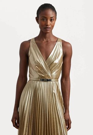 Lauren Ralph Lauren Womens Lauren Ralph Lauren Jarieta Dress Gold Pleated Surplice Neck RED1261