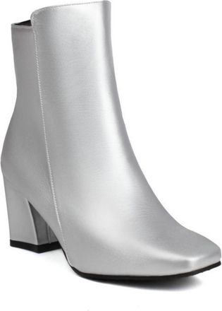 Generic Womens Chunky Heel Office Style Ankle Boots Square Toe Casual Short Booties,Silver,1.5 UK