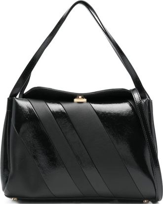 Themoir&egrave; Eudora schoudertas met diagonale streep - Zwart