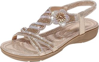 Generic Women Slip On Wedges Ladies Sandals Casual Bling Rhinestone Strap Sandals Open Toe Slide Sandals Women Summer Sandals Size 8 (Gold, 4.5)