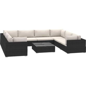 vidaXL Vidaxl - Set Divani da Giardino 9 pz con Cuscini in Polyrattan Nero