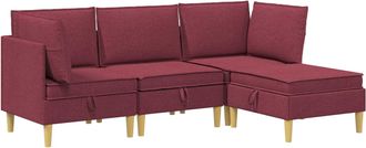 vidaXL Juego De Sof&aacute; Modular Con Almacenamiento 4 Uds. Rojo Vino Tela Vidaxl