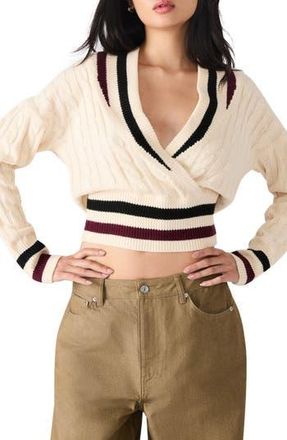 Steve Madden Addison Contast Trim Cable Knit Sweater in Cream at Nordstrom Rack, Size Xx-Large