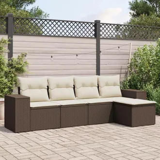 vidaXL Set Divano Da Giardino 5 Pz Con Cuscini Marrone In Polyrattan - Vidaxl