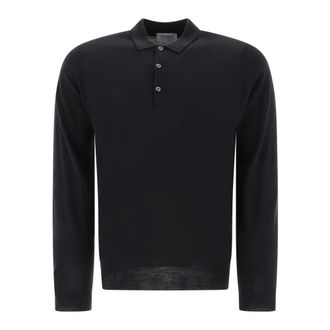 John Smedley Tops, Heren, Zwart, 2Xl, Wol, Zwarte Polo Shirt Lange Mouw Klassiek