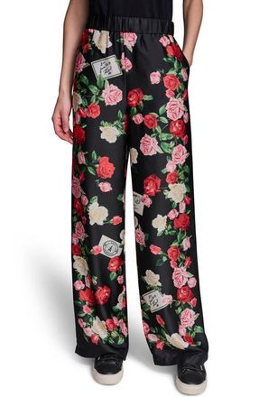 Karl Lagerfeld Floral Satin Pants in Black Multi at Nordstrom, Size X-Small