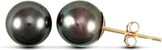 Jewelco London 9ct Gold Black Peacock Akoya Pearl Stud Earrings 7-7.5mm - JES149