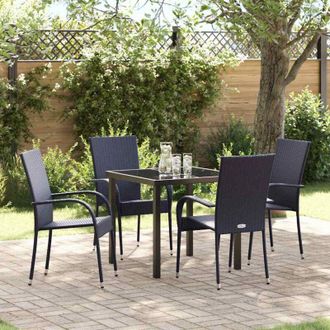 vidaXL Conjunto De Comedor De Jard&iacute;n 5 Pcs Negro Polirat&aacute;n Vidaxl